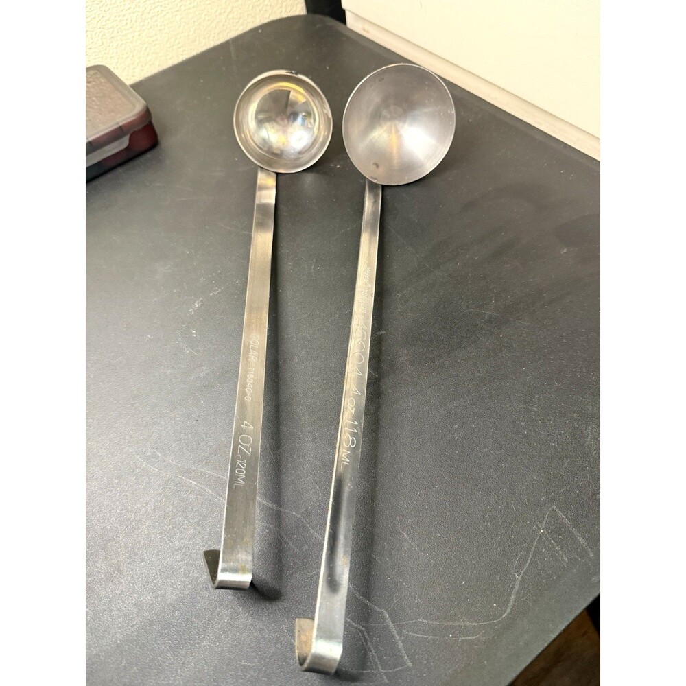 Vintage Vollrath and Polar Pair Stainless Steel 4 OZ Sauce Ladle 13" Hook Hanger